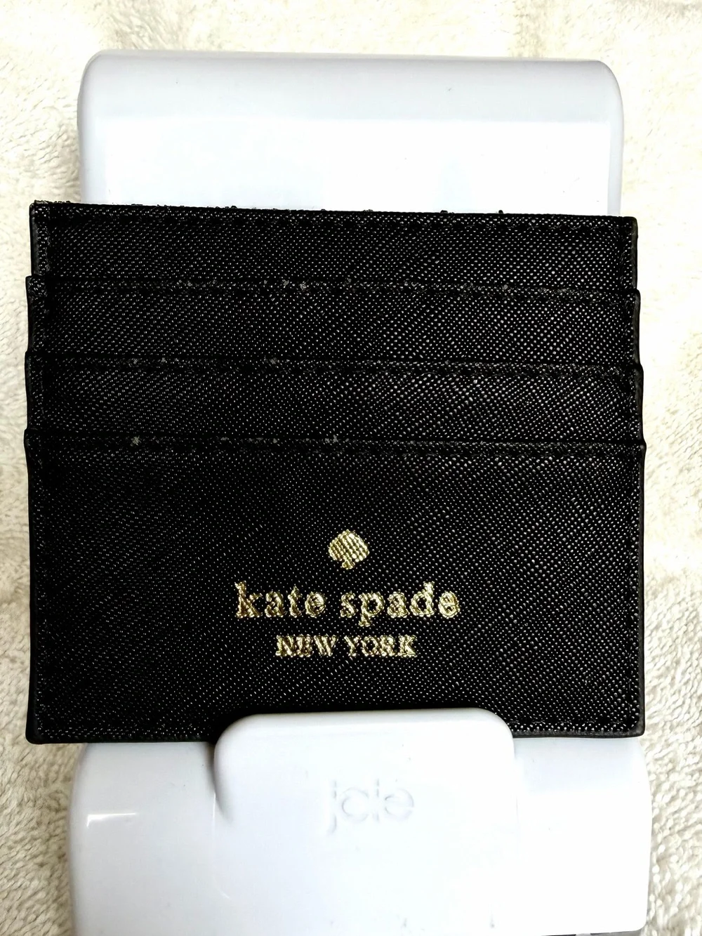 kate spade Greta Court Black Glitter card holder -EUC